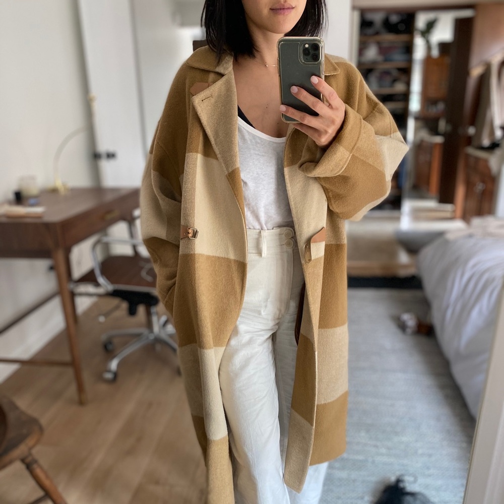 Oversized beige wool pea coat